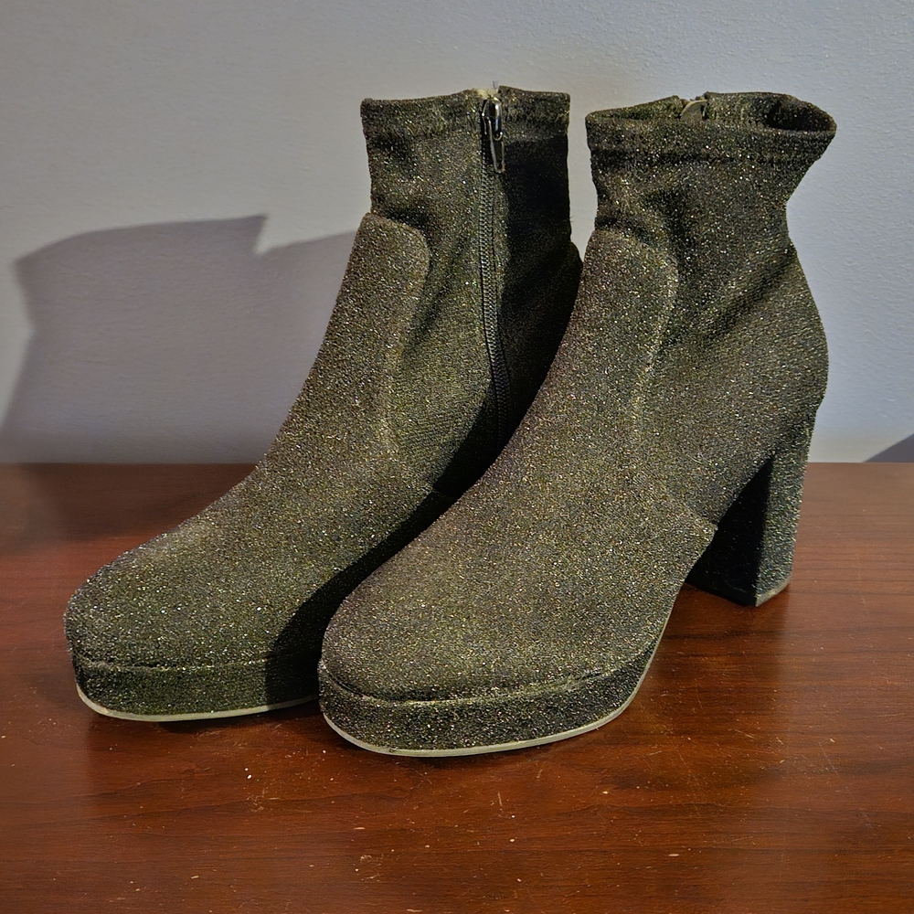 Shimmering Block Heel Ankle Boots